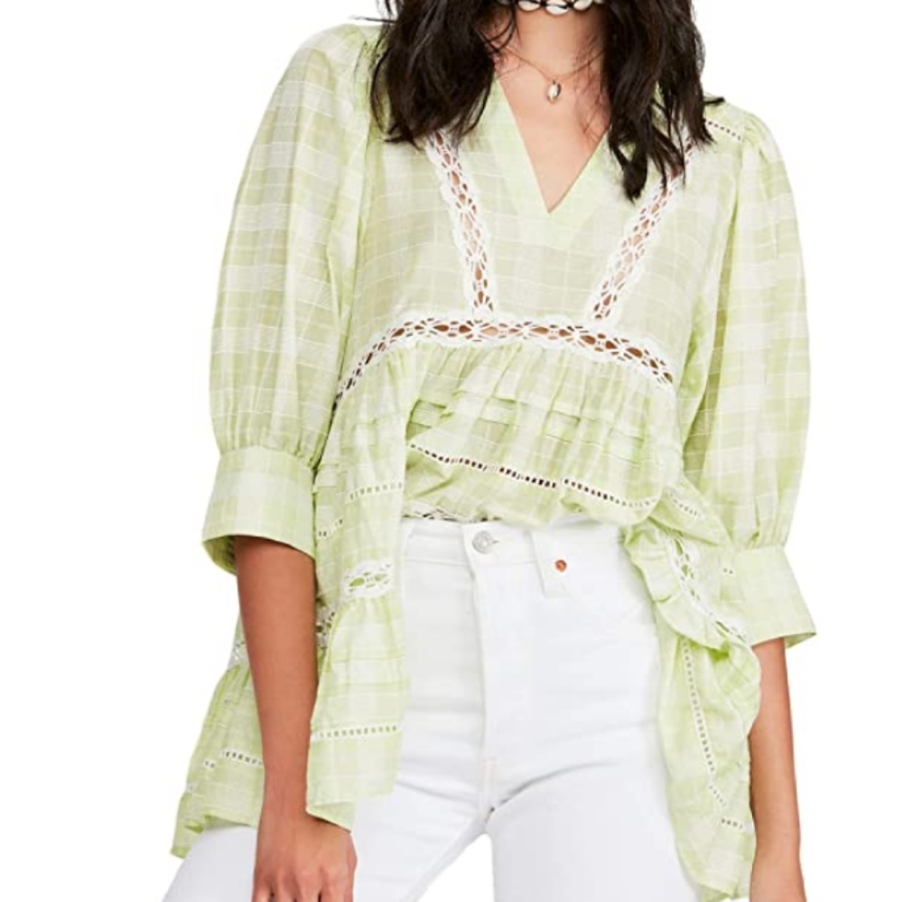 NEW Free People Green Prairie Tiered Tunic sz XS